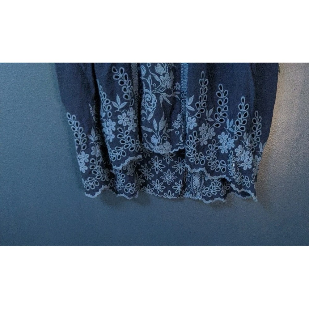Johnny Was Navy Blue Floral Embroidered Tank Top - Picture 7 of 13